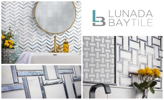 Mixing Materials in Mosaic: Lunada Bay Tile Introduces Vesuvio, A New Collection Blending Iridescent Glass and Marble Tiles to Create a Variety of Patterns